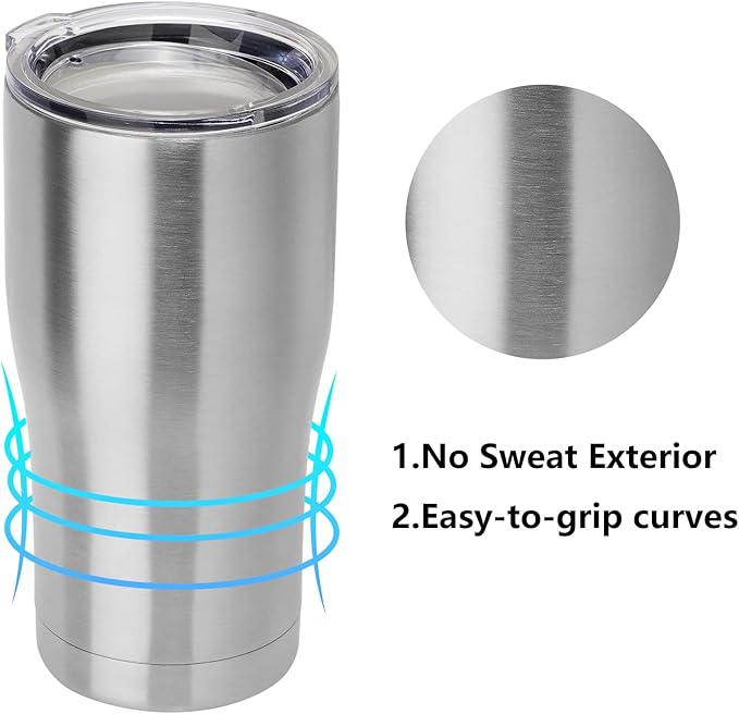 DOMICARE 20oz Tumbler with Lid Stainless Steel Tumblers Bulk, Double Wall Vacuum Insulated Coffee Travel Mug, 12 Count (Pack of 1) Stainless Steel