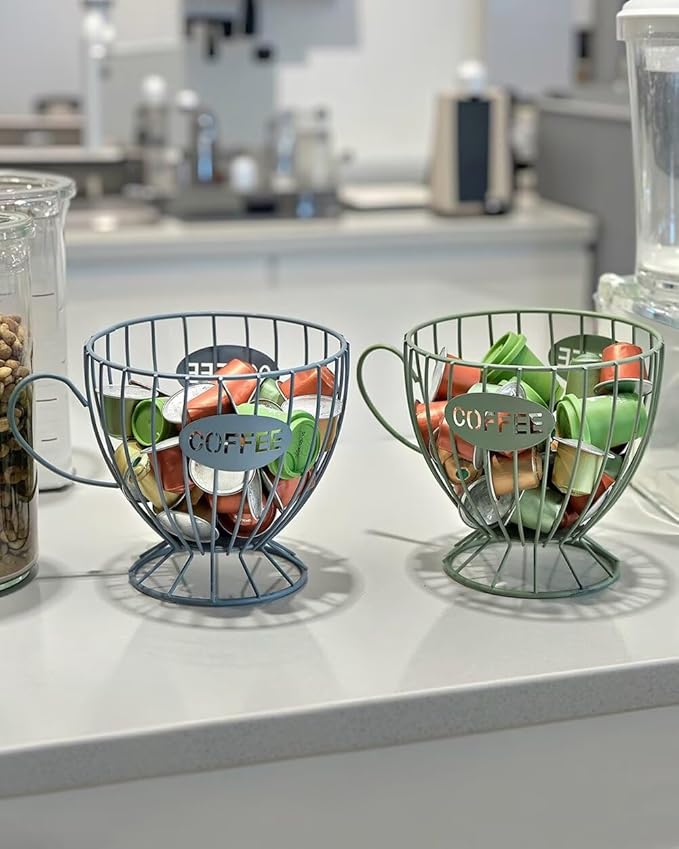 Coffee Pod Holder Large Capacity Coffee Pod Organizer Cup Shape Metal Kitchen Countertop Organizer for Home Office Blue