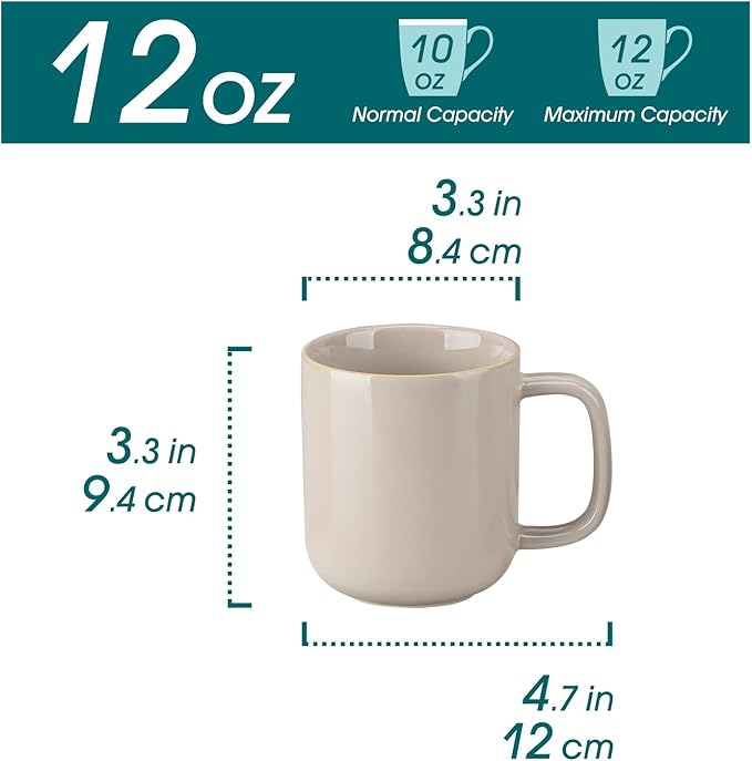 vancasso Coffee Mugs Set of 6, 12 Oz Ceramic Coffee Cups with Handle, Ceramic Unique Glaze Coffee Cup for Cappuccino, Latte, Tea, Cocoa, Dishwasher & Microwave Safe Gift Sets, Gray, Series PLAYA