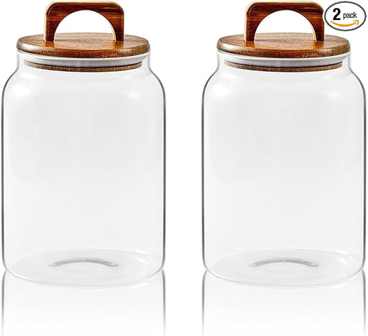 Sweejar Glass Jars for Laundry Room Organization, 90 ounce Laundry Pods Container, Glass Food Storage Jars with Airtight Lid, 2 Pack, Hand Lid