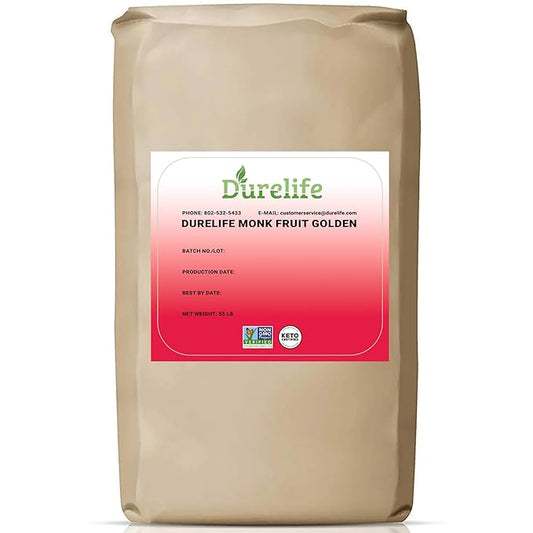 Durelife Golden Monk Fruit Sweetener, 1:1 Sugar Replacement, Keto Diet Friendly, Zero Calorie, Kosher Sugar Substitute, Golden - 55 lb Bulk Bag