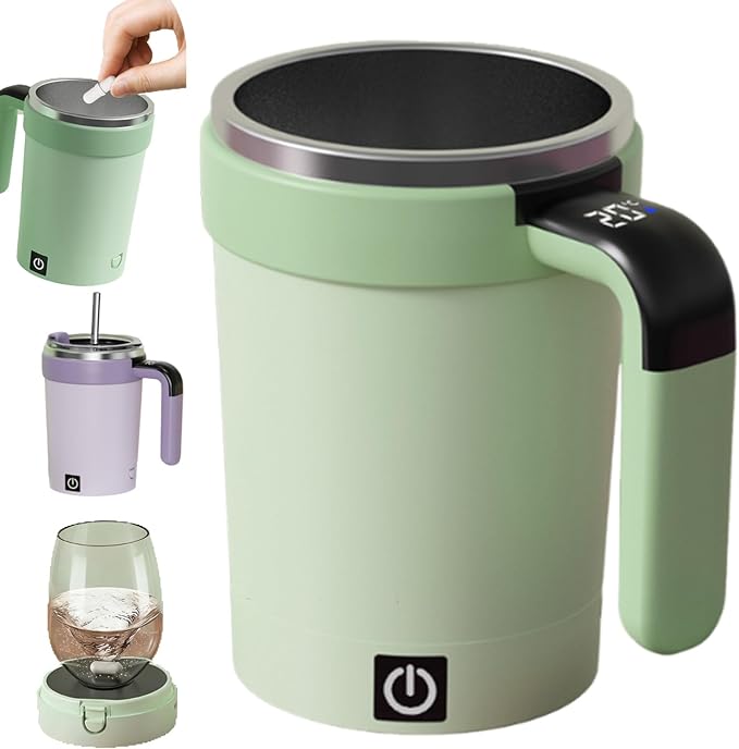 Automatic Magnetic Stirring Coffee Mug, 2025 Upgraded Detachable Base Self-Stirring Mug, Auto Stirring Mugs with Lid Handle, Smart Mixing Cup for Coffee, Chocolate, Milk, Tea (Green)