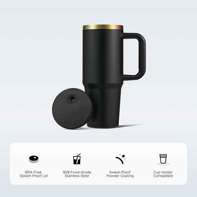 OMTech 30 oz. Tumblers with Handle & Lid, 12 Pack Tumbler Bulk with Double Wall Vacuum Insulation, Food-Grade Stainless Steel Insulated Coffee Mug, Sweatproof Travel Mug for Hot Cold Drinks, Black