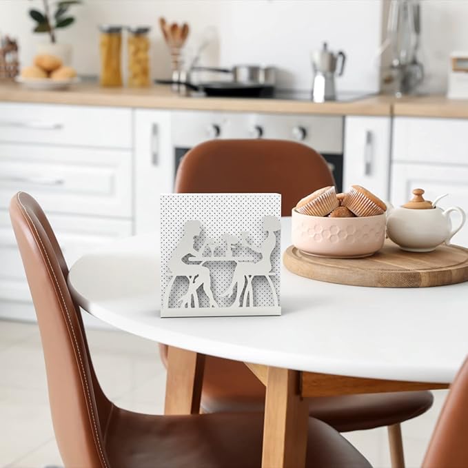 Metal Napkin Holder for Home Kitchen Restaurant Picnic - Women Theme Tabletop Paper Organizer Upright Tissue Dispenser (Silver)