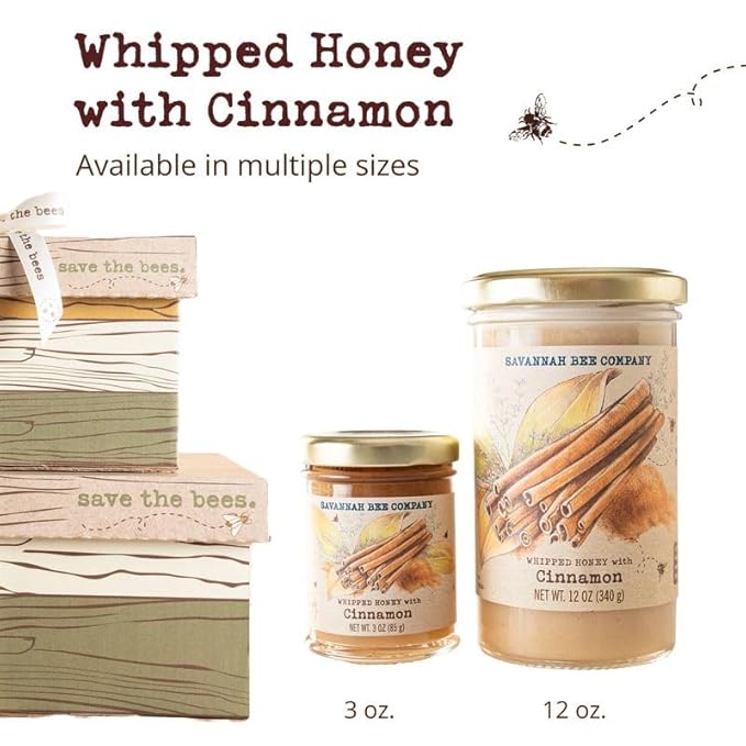 Savannah Bee Company Whipped Honey - All Natural Spreadable Honey (3 Ounce (Pack of 1), Cinnamon)