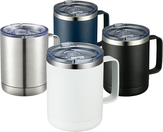 MEWAY 12oz Coffee Mug With Handle 4 Pack Bulk,Stainless Steel Insulated Travel Tumblers With Sliding Lid,Double Wall Vacuum Camping Cup for Hot & Cold Drinks Tea (Mix,Set of 4)