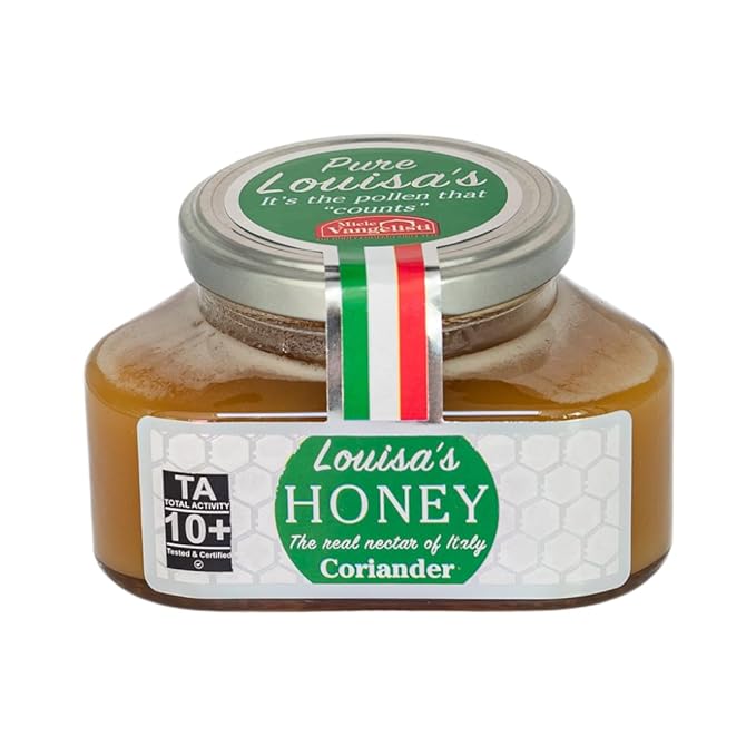 Louisa's Coriander Honey | Award-Winning Italian Raw & Pure Honey | TA 10+ (MGO 263+) | 100% Traceable | Sustainably Sourced | GMO, Gluten & Allergen Free | 350g