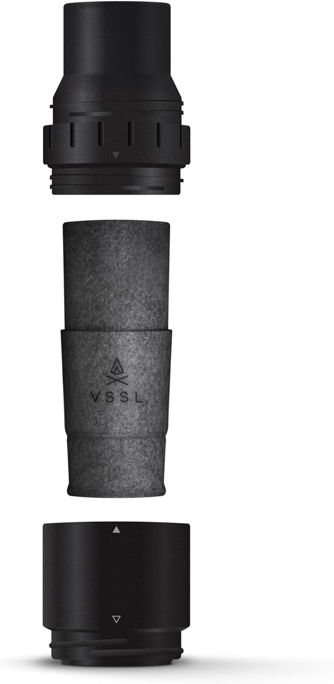 VSSL Nest Pour Over Coffee Kit + Java G25 Grinder Gift Set, Contains Two 10 Oz Mugs, Splash Proof Lid, Pour Over Coffee Dripper, Java G25 Grinder and Storage Connector, Black