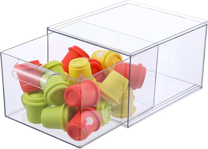 2 PACK Stackable Coffee Pod Drawers, Acrylic Clear Storage Drawers for Coffee Organizer for Home and Office