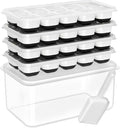 DOQAUS Ice Cube Tray with Lid and Bin - 4 Pack Silicone Ice Cube Trays for Freezer, Stackable Ice Bucket Kits with Storage Container & Scoop for Kitchen, RV, Cocktail, Coffee