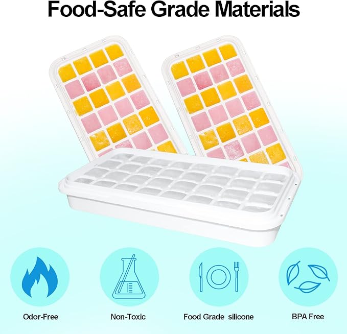 Ice Cube Trays for Freezer With Bin, Scoop, and Press Plate - 2 Tiers, Lid Included