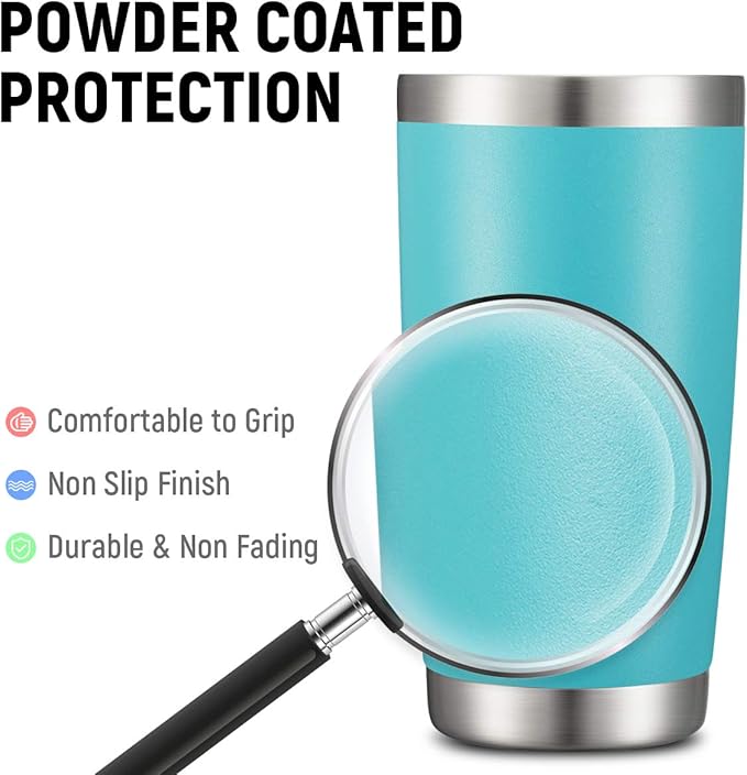 COMOOO 20oz/4Pack Double Wall Vacuum Insulated Travel Mug, Stainless Steel Tumbler with Lid, Durable Powder Coated Insulated Coffee Cup for Cold & Hot Drinks (Light Blue, 4 Pack)