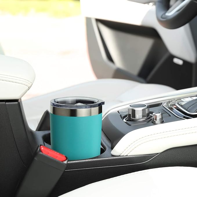 COMOOO 20oz Double Wall Vacuum Insulated Travel Mug, Stainless Steel Tumbler with Lid and Straw Durable Powder Coated Insulated Coffee Cup for Cold & Hot Drinks (Light Blue, 2 pack