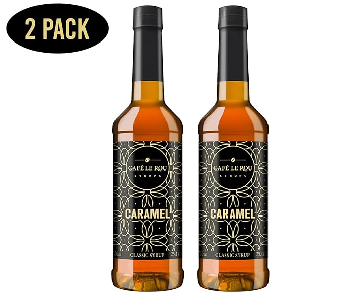 NEW Café Le Rou Caramel Coffee Syrup 25.4 oz Cafe Syrup (Caramel, 2-pack)*Includes 2 Coffee Syrup Dispensers*Flavoring Syrup for Coffee, Tea and Espresso