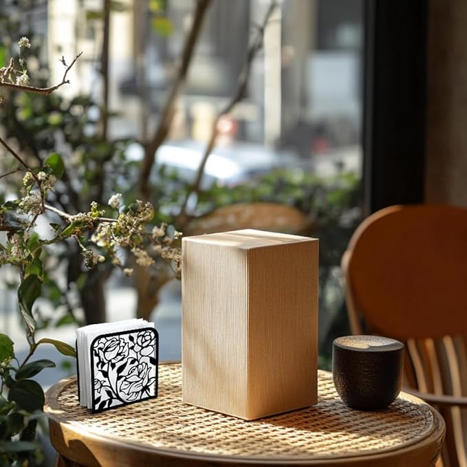 Rose Flower Decorative Black Metal Napkin Holder for Table, 4.9" x 4.9" x 1.9" Standing Napkin Holder for Home Kitchen Restaurant Picnic Party Coffee Bar Dining Room