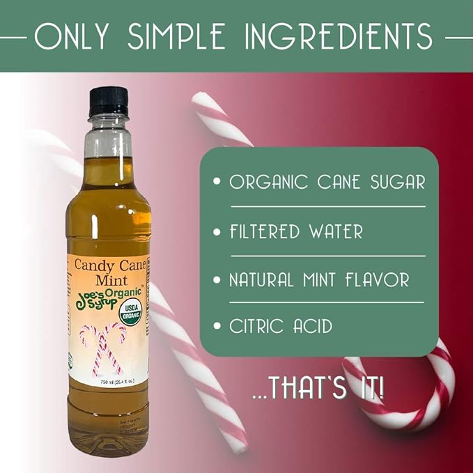 Joe’s Syrup Organic Flavored Syrup, Organic Candy Cane Mint, 750 ml