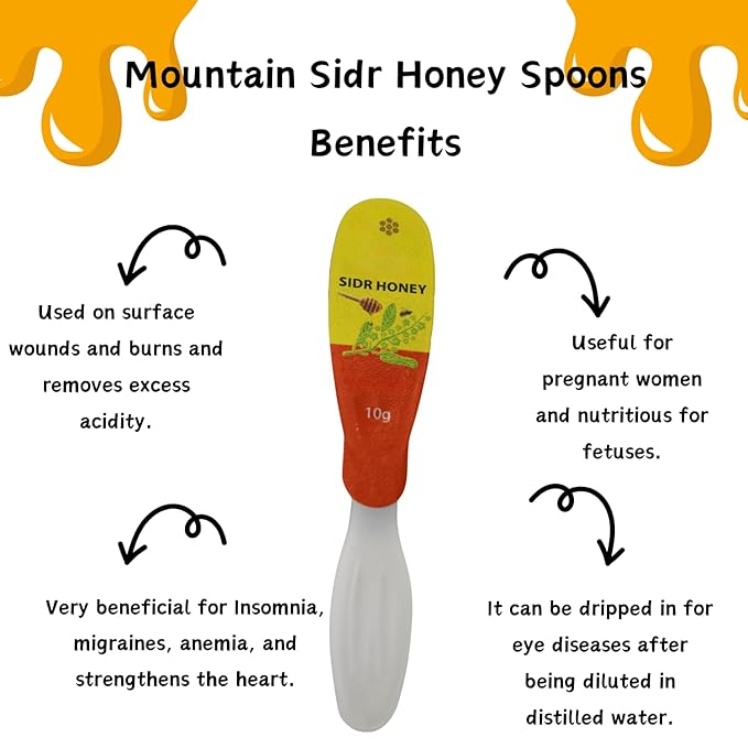 Mountain Sidr Liquid Honey Spoons 160g (Pack of 16 x 10g), 100% Natural Unheated, Unfiltered, Unpasteurized Raw Honey Spoons for Coffee, Tea and Snacks