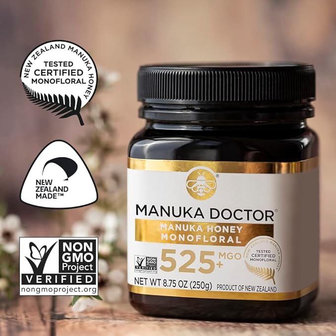 Manuka Doctor - MGO 525+ Manuka Honey Monofloral, 100% Pure New Zealand Honey. Certified. Guaranteed. Raw. Non-GMO (8.75 oz)