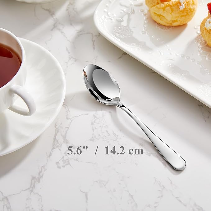 KEAWELL Premium Louise Demitasse Espresso Spoons, 18/10 Stainless Steel Mini Coffee Spoons, Dishwasher Safe (5.6 inches, 12)