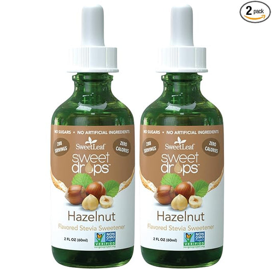 SweetLeaf Stevia Liquid Sweet Drops - Hazelnut Flavored Drops, Stevia Liquid Sweetener, Zero-Calorie, Sugar-Free Syrup Alternative for Keto Coffee, Baking, Shakes, 2 Fl Oz (Pack of 2)