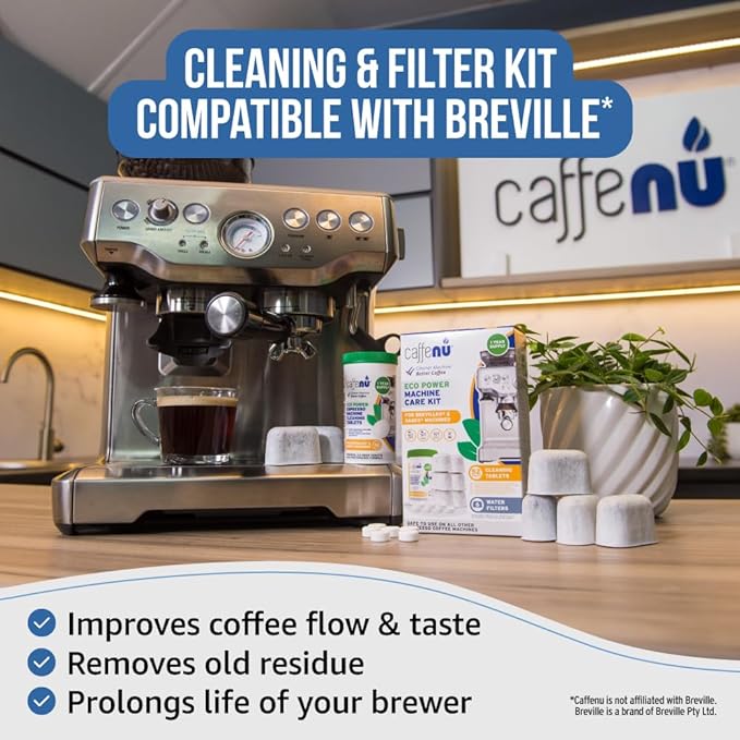 Caffenu Breville Compatible Cleaning Tablets & Water Filter. 52 Espresso Machine Cleaning Tablets & 6 Breville Filters for Espresso Machine. Removes Build-up & Filters Water Impurities. Years Supply.