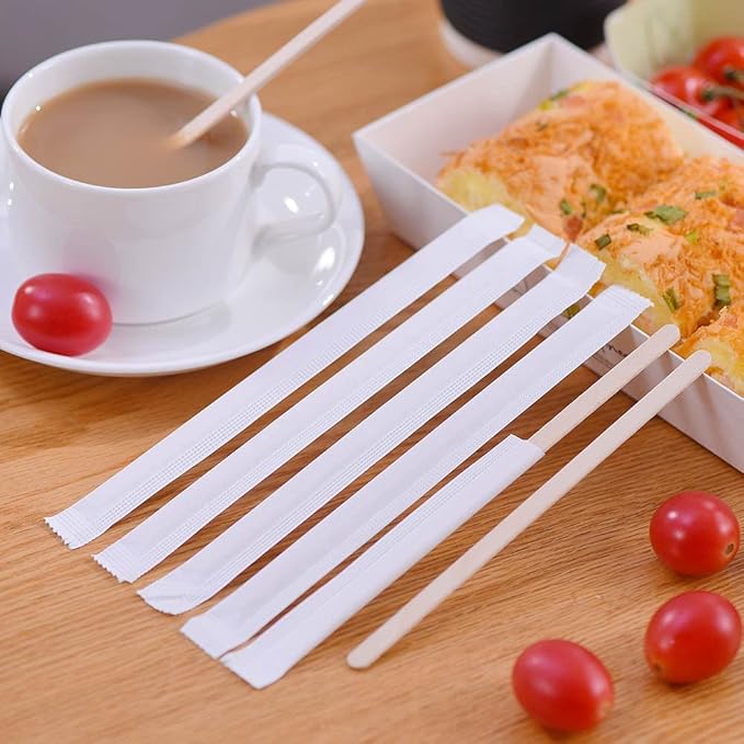1000pcs Individually Wrapped Coffee Stirrers Wood - 5.5" Coffee Stir Sticks, Round End Disposable coffee stirrer, For Coffee, Cocktail and Hot Drinks