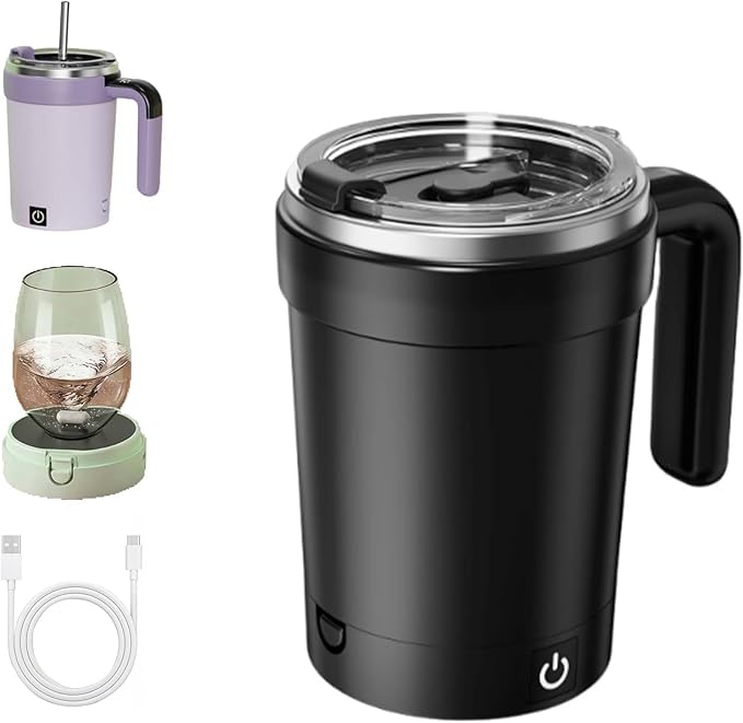 Automatic Magnetic Stirring Coffee Mug,2026 New Detachable Base Self Stirring Coffee Mug,Electric Mixing Cup with Lid Handle,Smart Mixing Cup for Milk Tea Coffee Chocolate (Black)