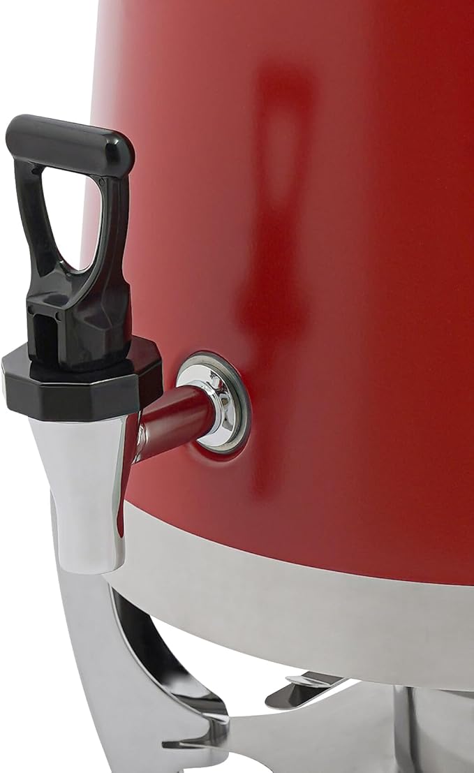 Stainless Steel Beverage Dispensers, Drink Dispenser with Fuel Holder & Base & Stainless Steel Faucet 3.4Gal Hot Beverage Dispenser, Commercial Coffee Urn for Hotels, Canteens（Silver, Red）
