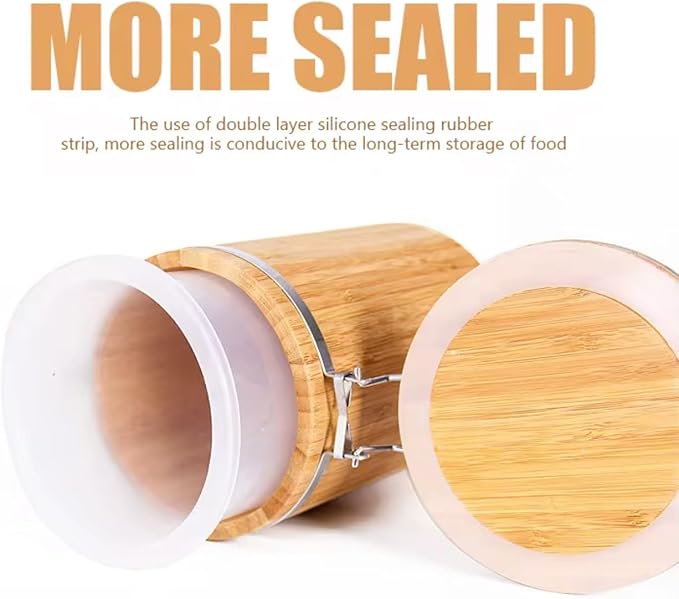 Nature’s Pantry Gift Set – 3 Bamboo Airtight Canisters for Tea, Coffee & Sugar – Storage Jars with Chalk Labels & Marker – Premium Sage Green Gift Box