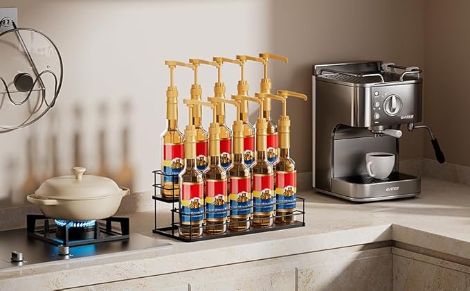 10 Bottle Capacity Coffee Syrup Organizer 2 Tier Coffee Syrup Stand Shelf for Coffee Bar Kitchen Small Wine Rack for Bar Family Storage for Syrup Wine Dressing
