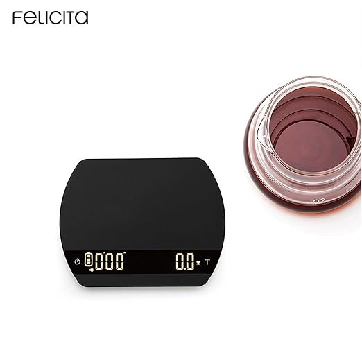 FELICITA ARC Coffee Scale, Electronic Espresso Scale and Pour-Over Coffee Scale with Timer, 0.1g Accurate, Water Flow Rate and Auto Timing Functions with 5 Working Modes