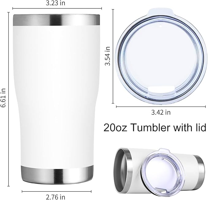 DOMICARE 20oz Tumbler with Lid Stainless Steel Tumblers Bulk, Double Wall Vacuum Insulated Coffee Travel Mug Powder Coated Tumbler, 8 Count (Pack of 1) White
