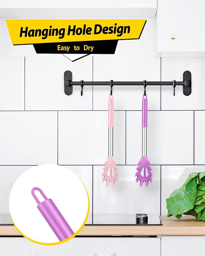 Pack of 2 Silicone Pasta Fork, Kitchen Heat Resistant Noodle Spoon Server, BPA Free Spaghetti Strainer, Best Cooking Tools (PINK-PURPLE)