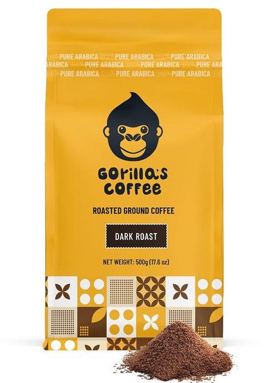Gorilla's Coffee 100% Arabica - Dark Roast Ground Coffee, Fair Trade, Full Bodied, with Bold with a Touch of Smokiness | Premium Rwandan Coffee | Rich, Flavorful, and Aromatic (500g/17.6 oz)