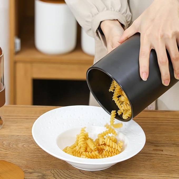 Ceramic Storage Jars, Modern Elegant Highly Polished Airtight Gorgeous Storage Canisters with Wooden Lid Small Food Stroage Jar for Kitchen Spice Tea Vanilla Sugar Coffee Beans (Black-3Pcs)