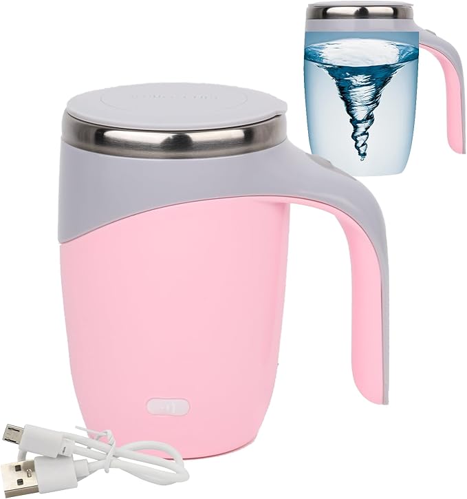 Self Stirring Mug - Rechargeable Automatic Magnetic Electric Coffee Mug, Rotating Cute Mixing Cup Tasse, To Stir Office/Kitchen/Travel/Home Coffee/Tea/Hot Chocolate/Milk-450 ml/15.2 oz(Pink)