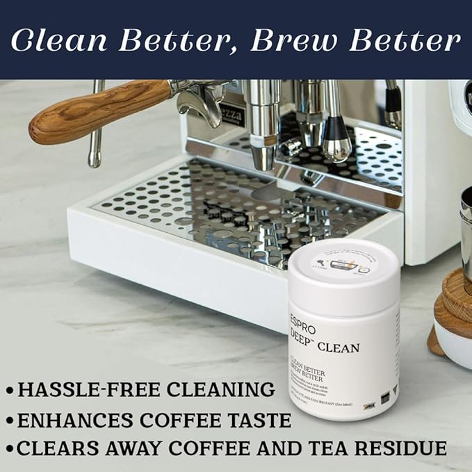 ESPRO Deep Clean Coffee Maker Cleaner & Descaler Powder for Espresso Machines, French Press & Coffee Pots – Coffee Descaler and Cleaner Removes Oils, & Milk Residue 4.4 oz