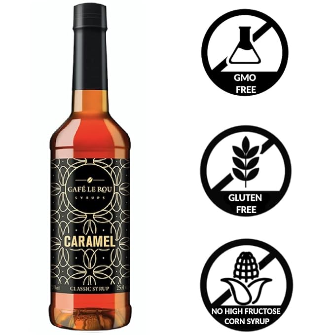 NEW Café Le Rou Caramel Coffee Syrup 25.4 oz Cafe Syrup (Caramel, 2-pack)*Includes 2 Coffee Syrup Dispensers*Flavoring Syrup for Coffee, Tea and Espresso