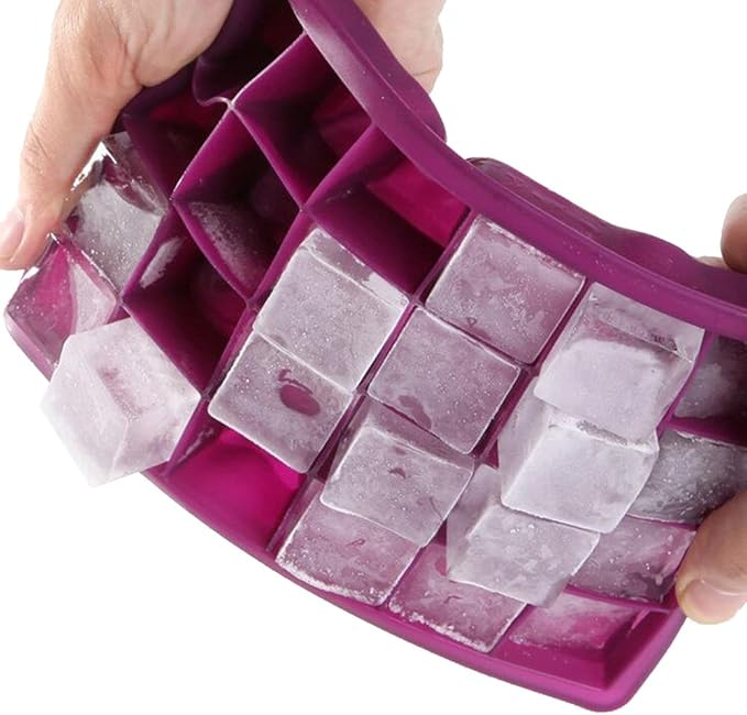 Ice Cube Tray, Silicone Square Ice Trays Easy Release Stackable Ice Cube Mold with Removable Lid, 24 Cavity (2 Pack, Purple)