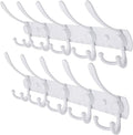 Dseap Wall Mounted Coat Rack - 5 Tri Hooks, Heavy Duty, Stainless Steel, Metal Coat Hook Rail for Coat Hat Towel Purse Robes Mudroom Bathroom Entryway (White, 2 Packs)