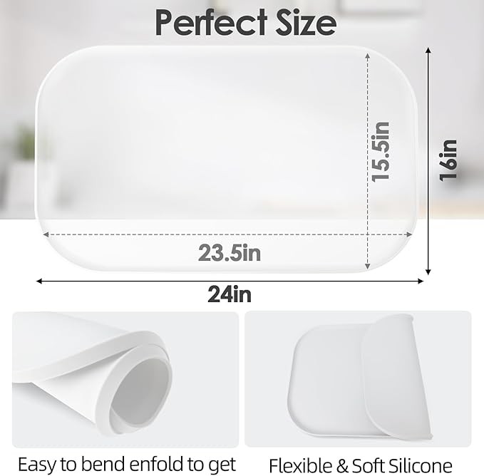 Silicone Coffee Maker Mat with Lip, 24'' x 16'' Heavy Duty Coffee Maker Mat for Countertops, Coffee Tray Fit Under Coffee Machine Appliance Automatic Machines Espresso Accessory, Translucent