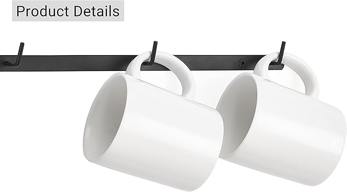 Dahey Metal Coffee Mug Rack Wall Mounted with 12 Mug Hooks, Set of 3, Mug Display Rack Cup Holder Storage for Kitchen Dining Room Coffee Bar, Black