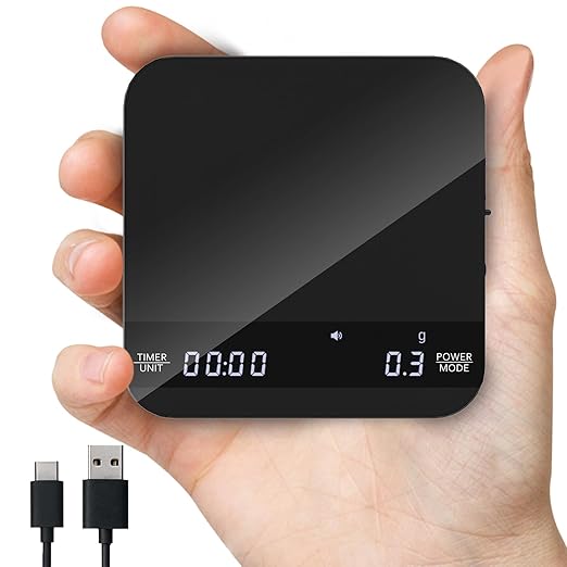 Coffee Scale with Timer, Rechargeable Mini Espresso Scale, 2kg/0.1g Accurate Scale for Espresso and Pour-Over Coffee, Portable Food Scale Digital with Automatic Timing