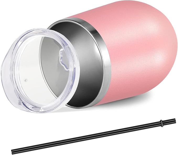 VEGOND Wine Tumblers Bulk 6 Pack, 12oz Stainless Steel Stemless Wine Glass with Lids and Straws, Double Wall Vacuum Insulated Tumbler Cup, Coffee Mug for Cold Hot Drinks