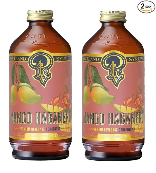 Portland Syrups Mango Habanero Syrup - Bold Mango Flavor with a Fiery Habanero Kick - Premium Beverage Concentrate for Cocktails, Mocktails, Tea, and More - 12 oz with 24 Servings (Pack of 2)