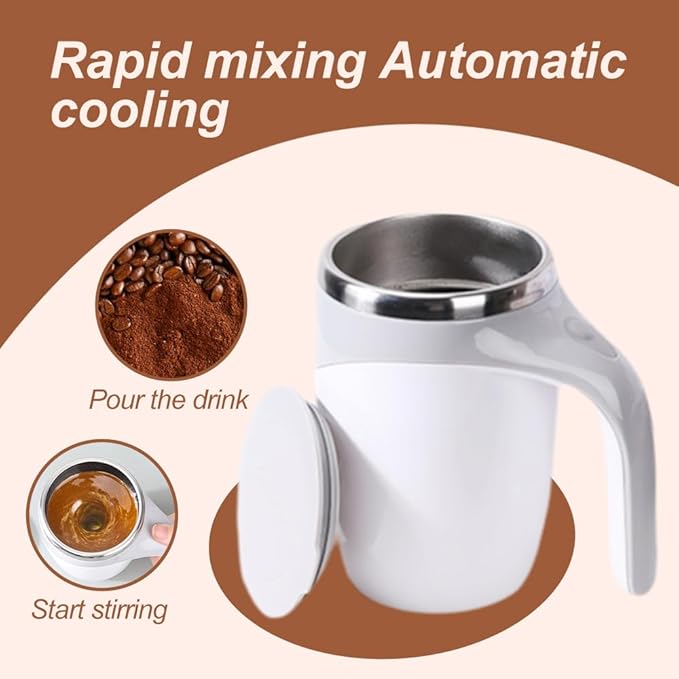 Automatic Magnetic Stirring Coffee Mug, 2026 New Rechargeable Magnetic Sel Mugs with Lid, Stainless Steel Automatic Self Mixing Mug for Milk Tea Cocoa (White)