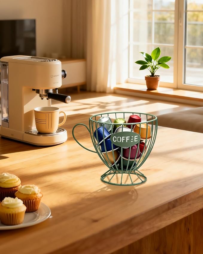 Coffee Pod Holder Large Capacity Coffee Pod Storage Metal Kitchen Countertop Organizer for Home Office Green