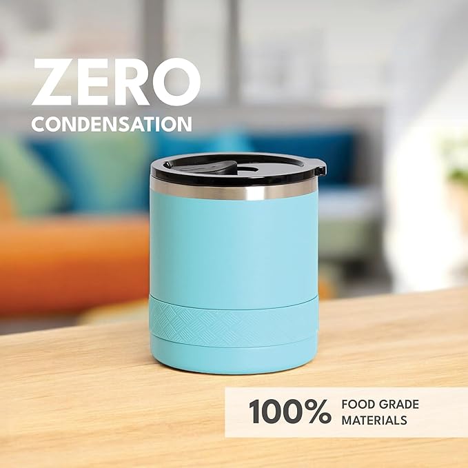 Elemental Recess Lowball Tumbler, 10oz Triple Wall Stainless Steel Cup with Non-Shattered Tritan Lid, Insulated Whiskey Glass, Insulated Coffee Tumbler Mug for Hot & Cold Drinks - Robin's Egg