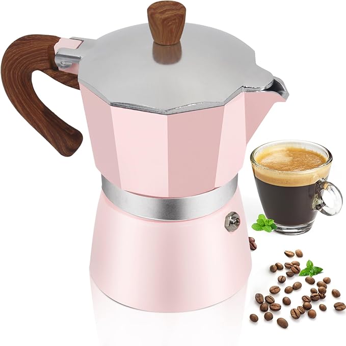 Aluminum 6 Cup 300ml Moka Pot Express Coffee Maker Stovetop Espresso Colorful Coffeemaker Italian Classic Style Brewing Greca Cafe Mocha Machine for Cafeteras Lover Camping Travel and Home Use 10oz