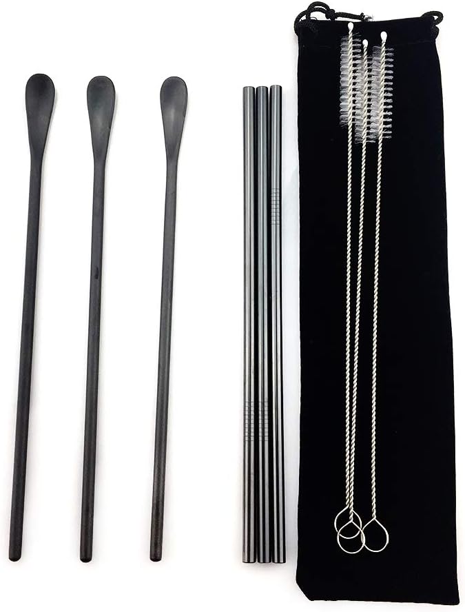 JASHII Matte Long Handle Spoon Cocktail Mixing Stirring Spoons Iced Tea Coffee Spoons with 8.6 inch Long Handle Brushed SUS304 Stainless Steel, 6-Piece